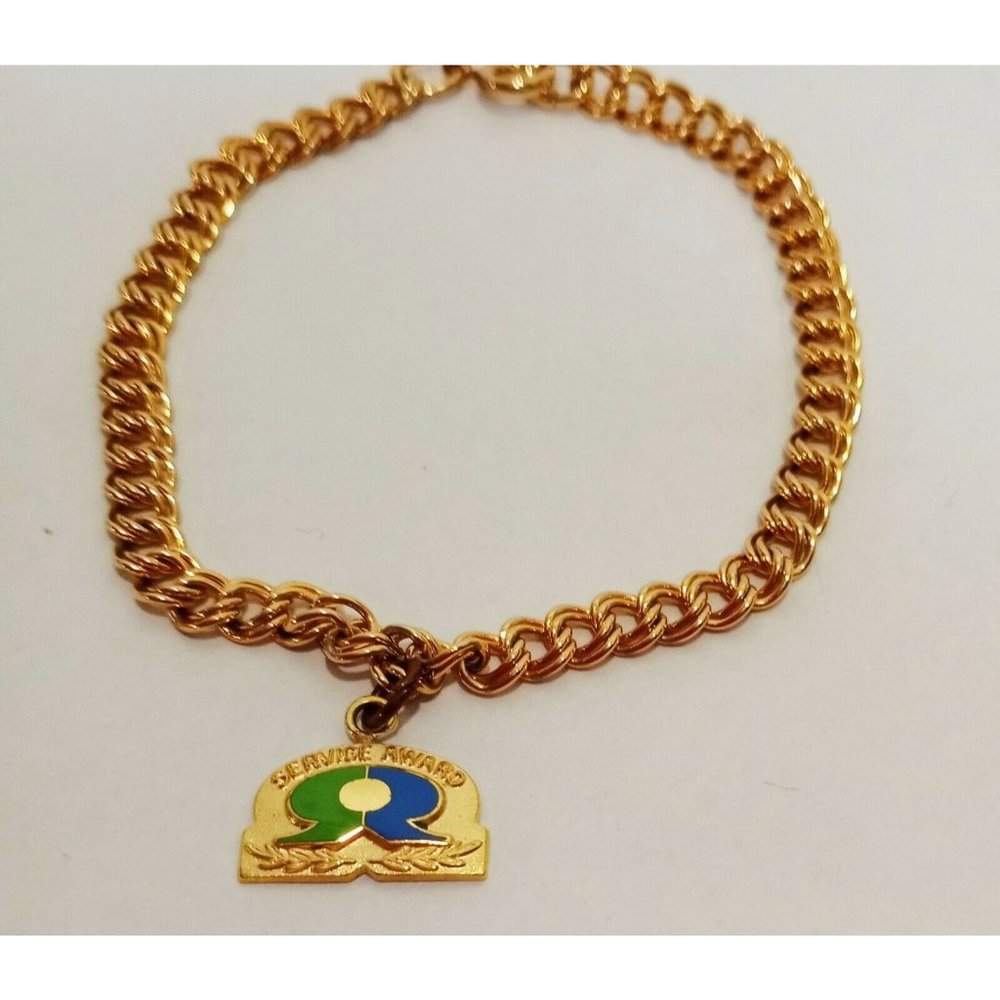 Service Award Charm Bracelet Gold Tone Robbins Attleboro 7"  Vintage